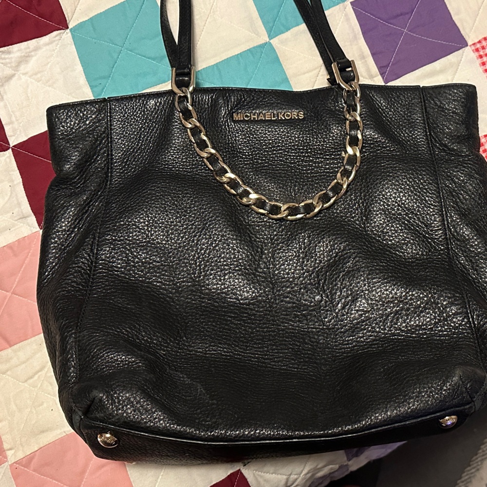 Michael Kors Black Tote with Gold Chain Accent
